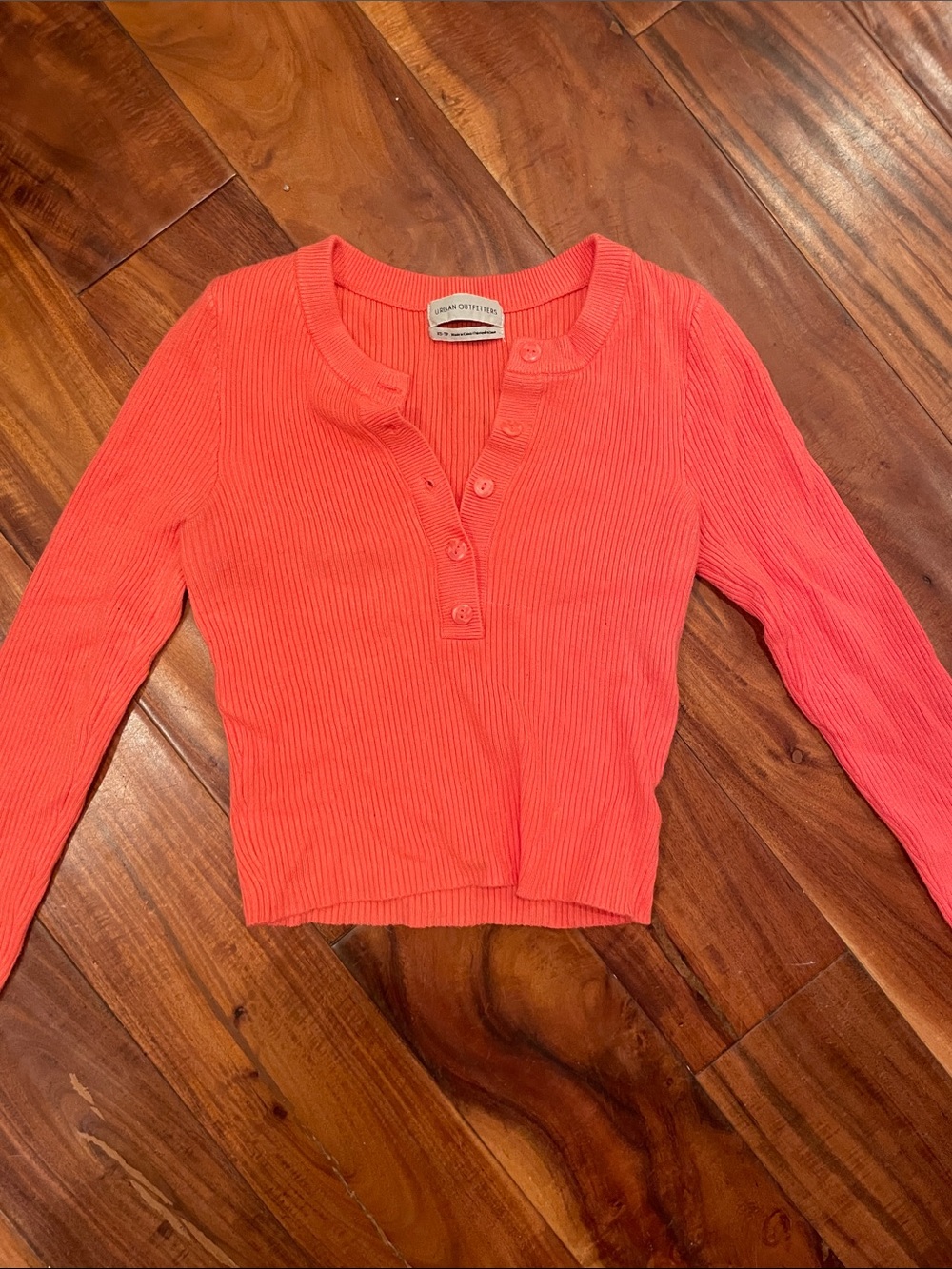 Urban Outfitters Bright Coral Ribbed Henley Crop
